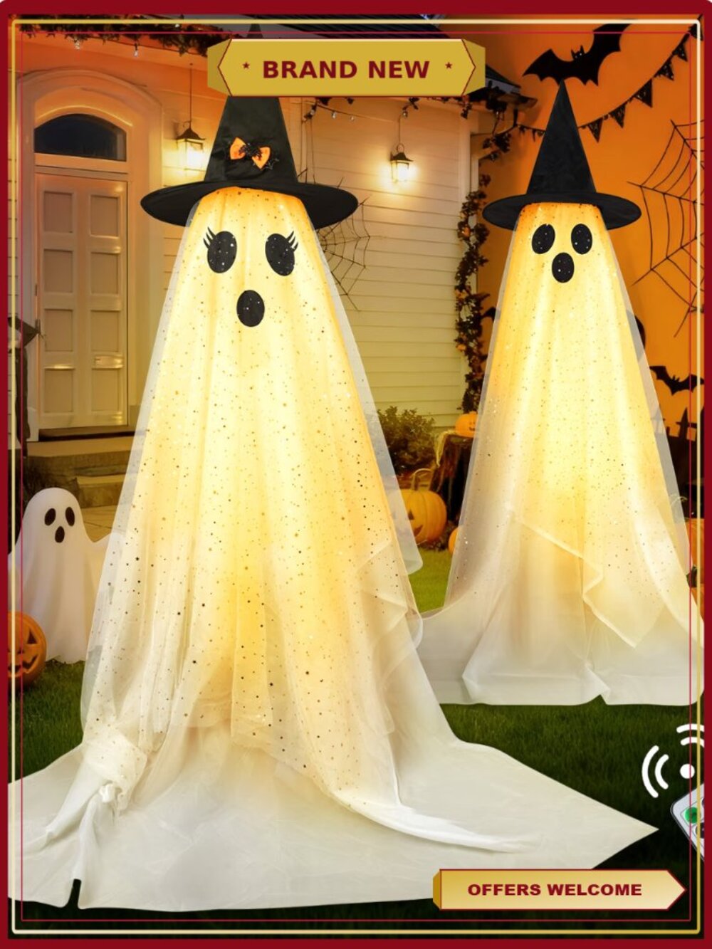 Spooky Ghost Lights for Halloween Decorations with Remote 2-Pack Outdoor Indoor